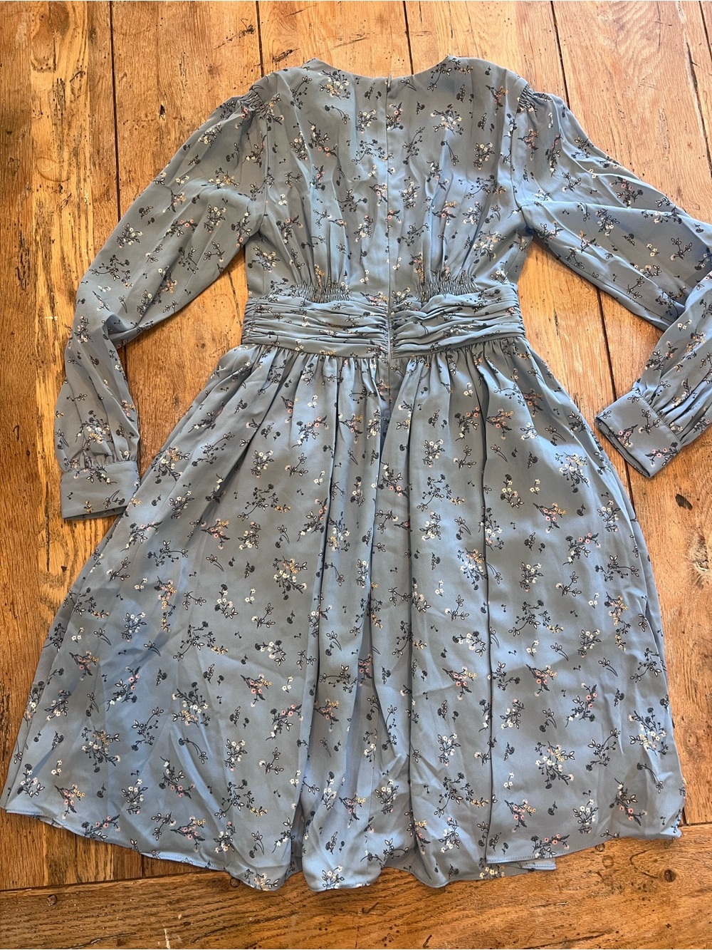 Gal Meets Glam Soft Blue Floral Long-Sleeve Zip Up Dress Soft flowy Flair - Picture 9 of 14
